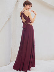 Mulberry A-Line Halter Floor-Length Chiffon Bridesmaid Dress