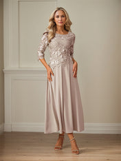 Crew Neck  A Line Ruffle Ruched Lace Maxi Dress Mother Of The Bride Dress