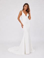 Elegant V-Neckline Cowl Back Satin Sheath Wedding Dress with Sweep Train