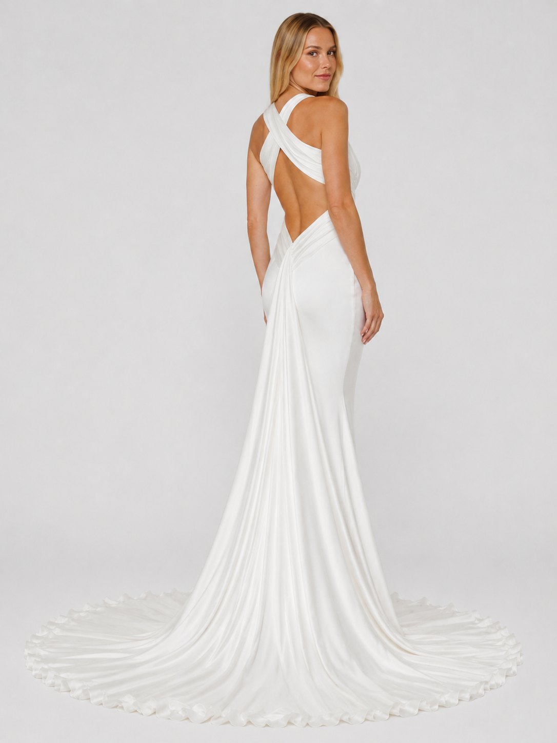 Sleek Halter Satin Mermaid Wedding Dress with Sweep Train