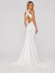 Sleek Halter Satin Mermaid Wedding Dress with Sweep Train