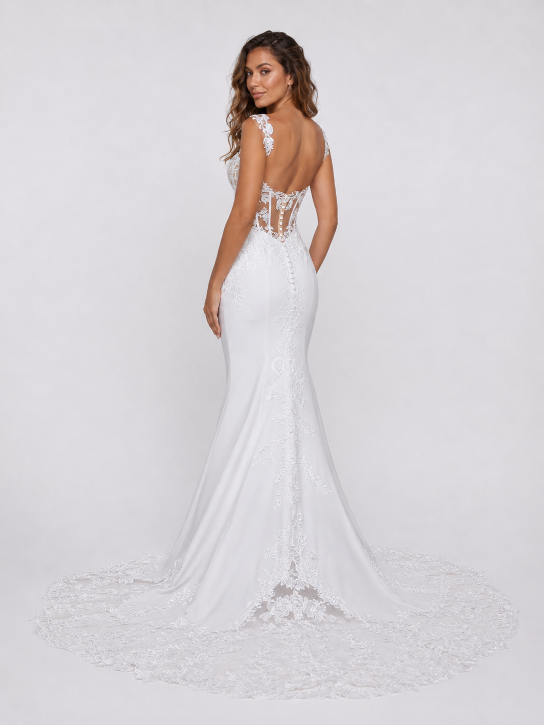 Elegant Sweetheart Satin Mermaid Wedding Dress with Sheer Lace Bodice and Chapel Train
