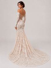 Elegant Off-the-Shoulder Long Sleeve Lace Mermaid Wedding Dress with Sweep Train