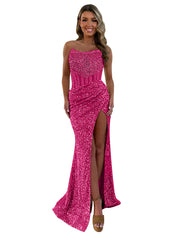 Gorgeous Sparkly Strapless Long Mermaid Prom Dress with Slit