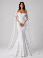 Elegant Lace Applique Off-the-Shoulder Mermaid Wedding Dress with Sweep Train
