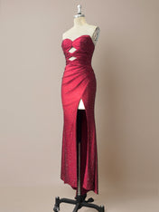 Hot Pink Mermaid Strapless Long Prom Dress with Beads