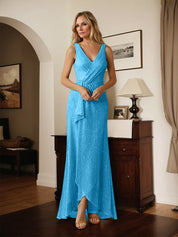 A-Line V-Neck Ruched Metallic Mesh Dress
