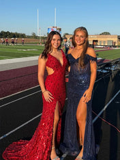 Off-the-Shoulder Beaded Tulle Long Prom Dress with Swirling Sequins