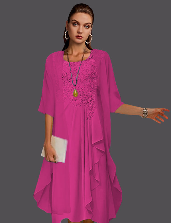 Two Piece A-Line Chiffon Lace Sleeveless Jacket Dresses with Pleats Appliques