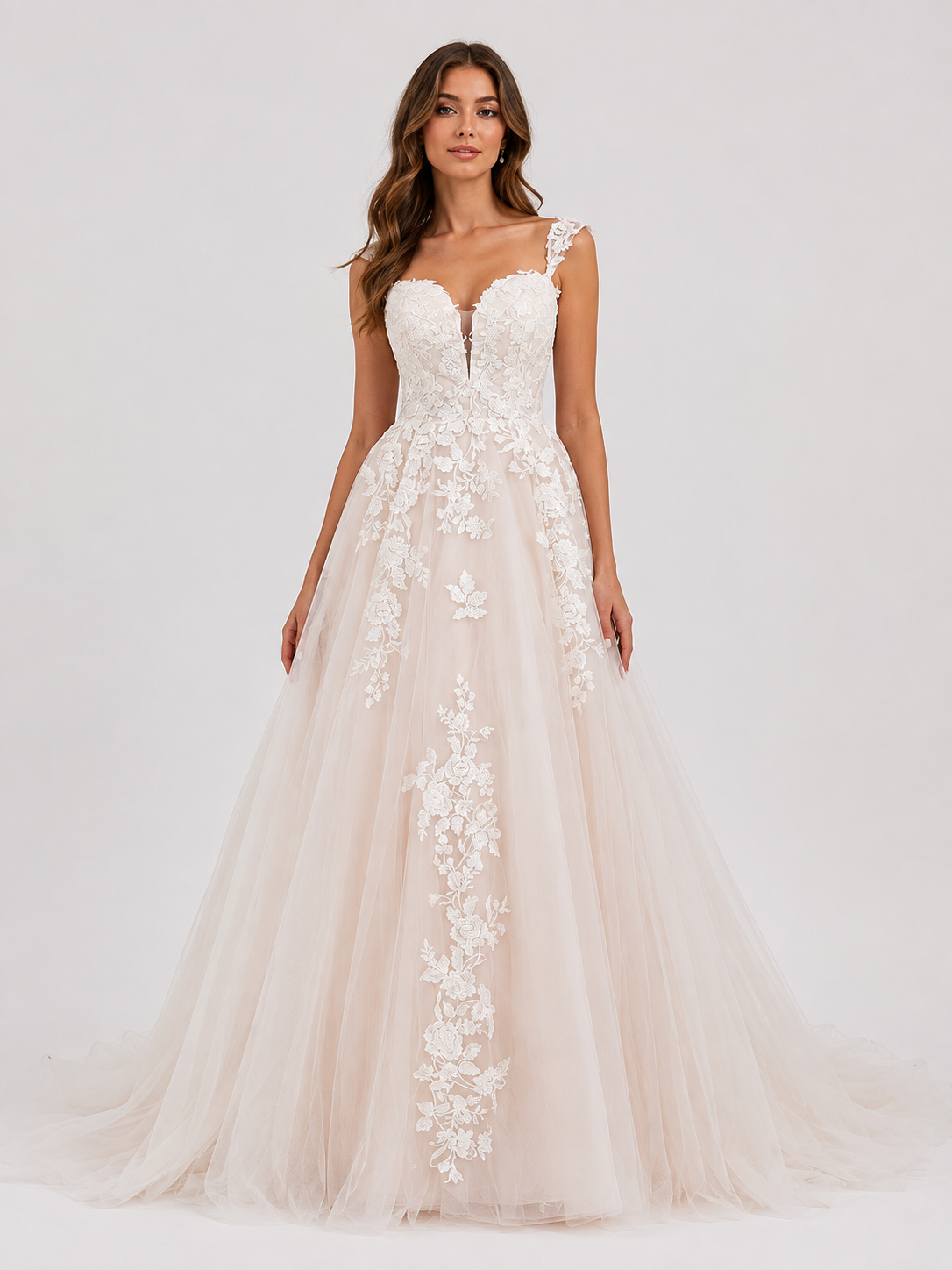 Elegant Sweetheart Neckline Lace Applique A-Line Wedding Dress with Chapel Train