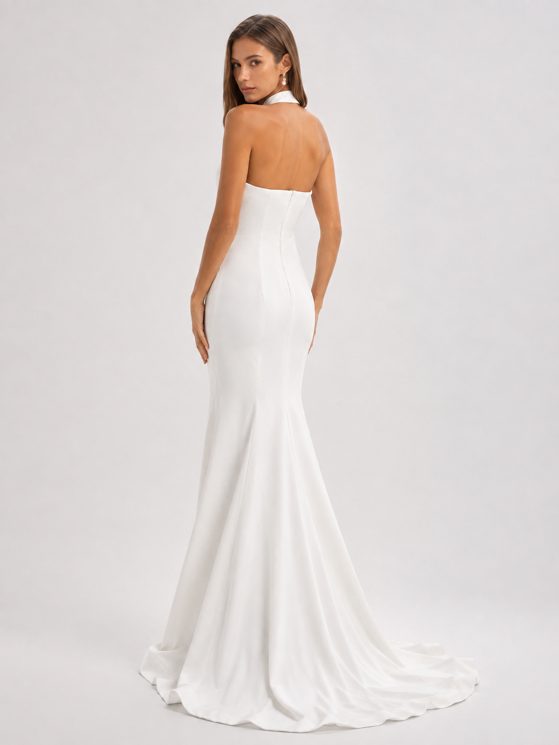 Elegant Halter Satin Mermaid Wedding Dress with Sweep Train