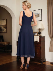 A-line Square Tea-Length Chiffon Mother of the Bride Dress