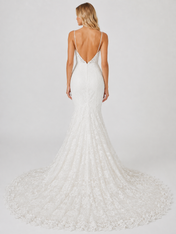 Elegant Spaghetti Strap V-Neck Lace Mermaid Wedding Dress with Chapel Train