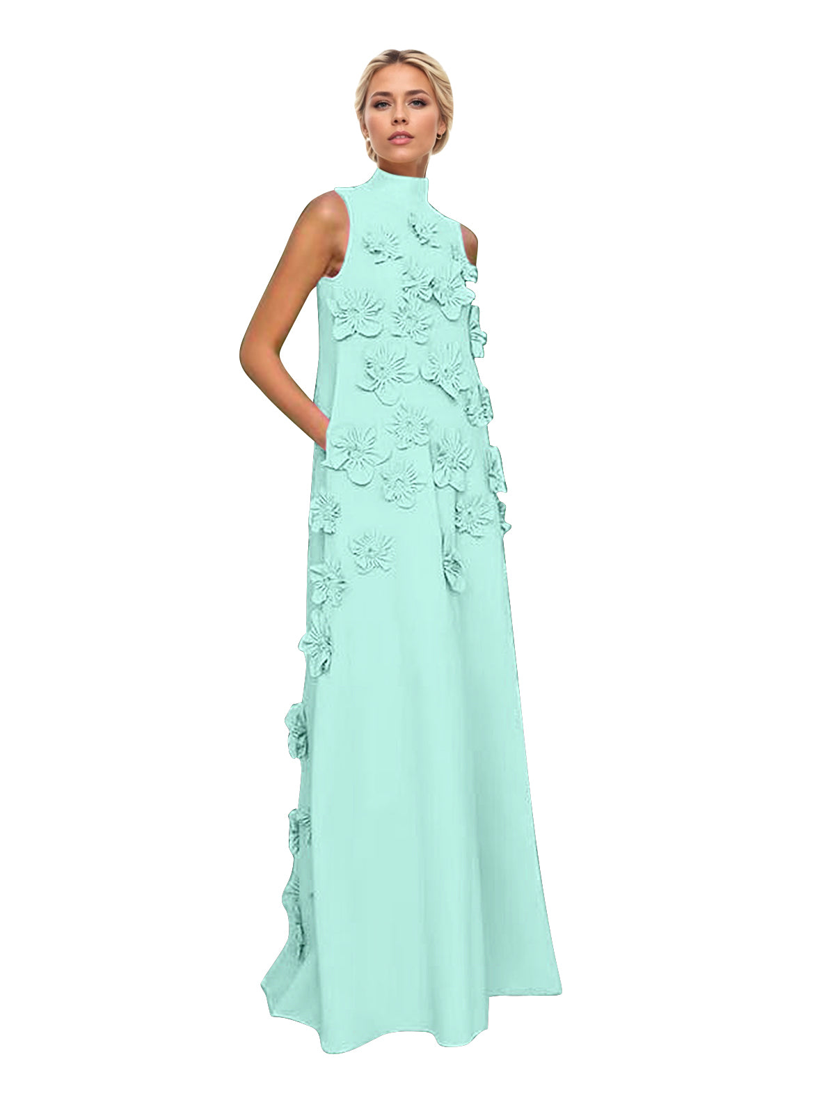 Onions Purple Rose Flower Maxi Dress