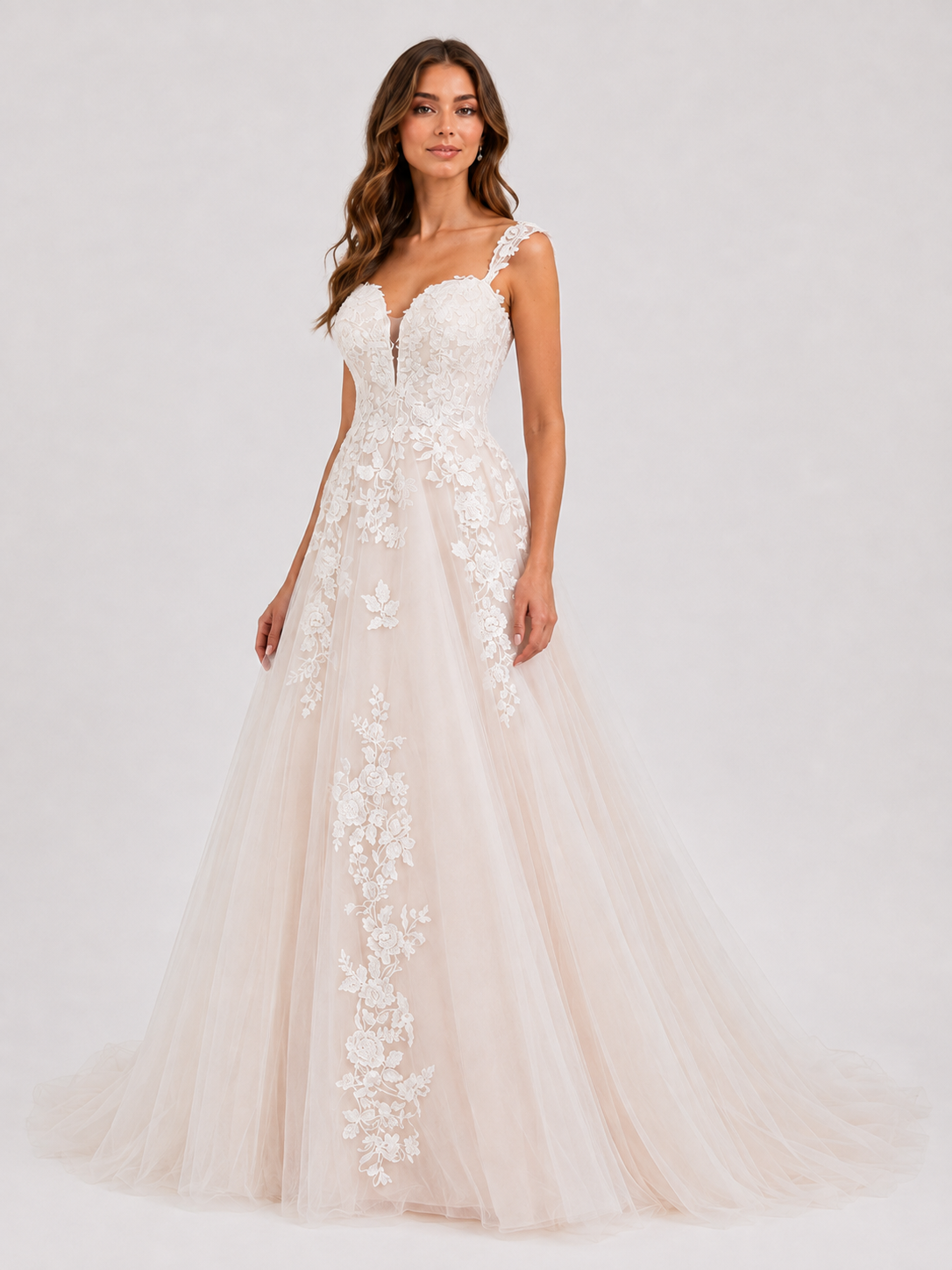 Elegant Sweetheart Neckline Lace Applique A-Line Wedding Dress with Chapel Train