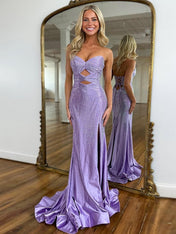 Light Yellow Mermaid Strapless Keyholes Prom Dress with Beads