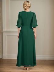 A-line V-Neck Ankle-Length Chiffon Mother of the Bride Dress With Pleated Sequins Beading