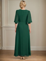 A-line V-Neck Ankle-Length Chiffon Mother of the Bride Dress With Pleated Sequins Beading