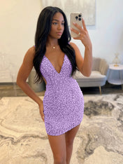 White V Neck Pearl Embellished Short Homecoming Dresses