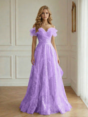 Trägerloses Pailletten-Tüll-A-Linien-Kleid mit Rüschen-Akzenten Ballkleid