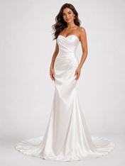 Elegant Ruched Satin Sheath Wedding Dress with Sweep Train