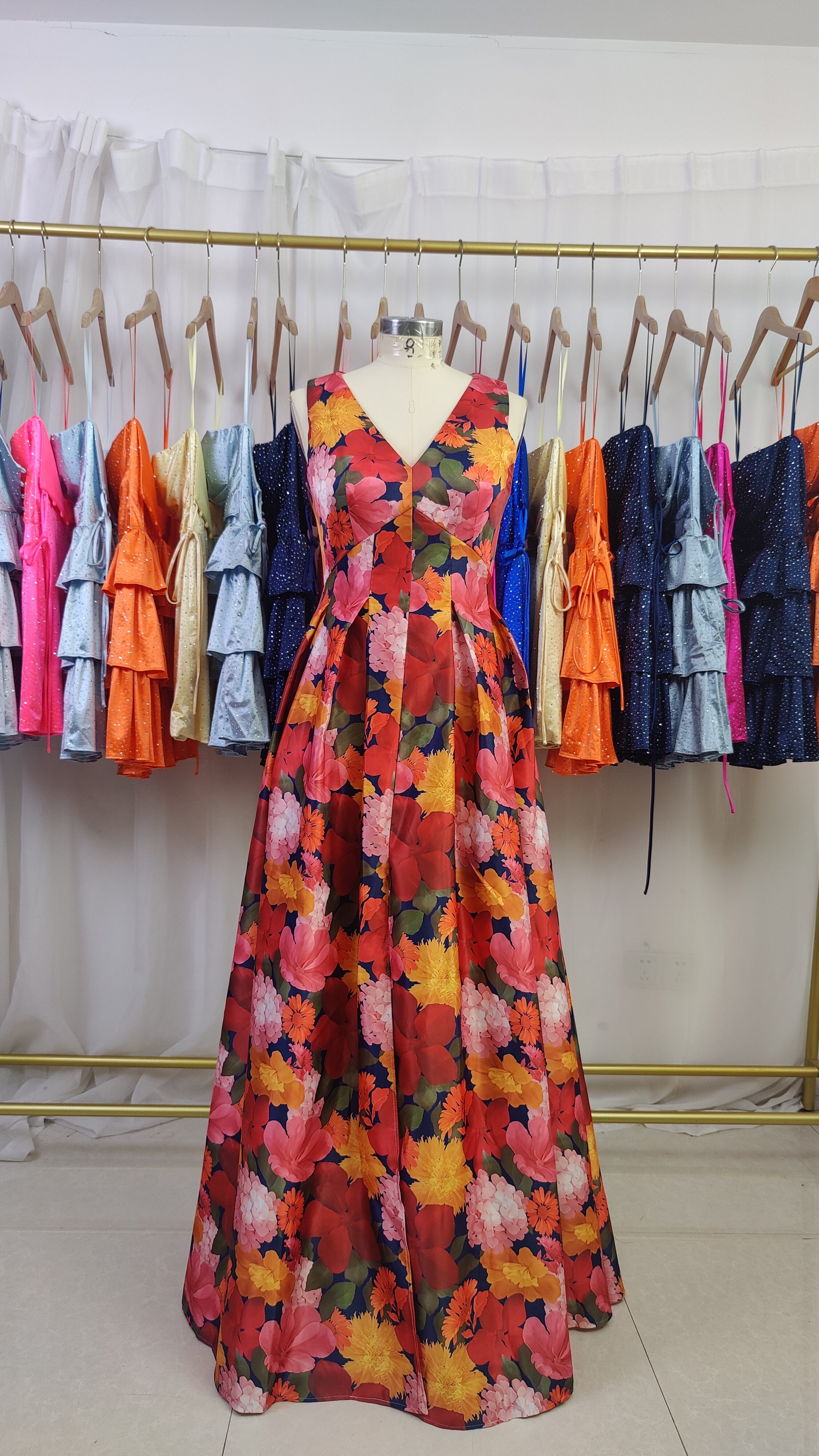 A-line V-Neck Floral Mother of the Bride Dress