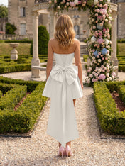 Architectural Blush Pink Strapless High-Low Satin Homecoming Mini Dress