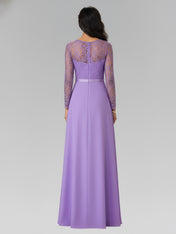 Elegant A-Line Long Lace Sleeves Gown with Beaded Waist