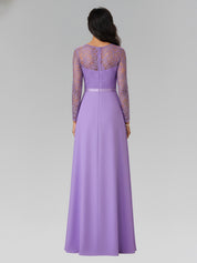Elegant A-Line Long Lace Sleeves Gown with Beaded Waist