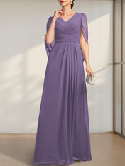 A-line V-Neck Floor-Length Chiffon Mother of the Bride Dress With Pleated