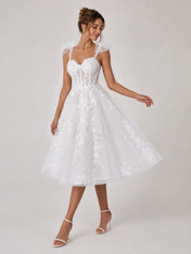 Elegant Sweetheart Lace Applique A-Line Midi Wedding Dress with Detachable Bow Straps