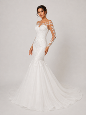 Elegant Long-Sleeve Illusion Lace Mermaid Wedding Dress with Chapel Train
