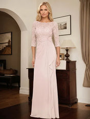 Flattering Lllusion Neck Mother Of The Bride Dresses With Ruffled Waist