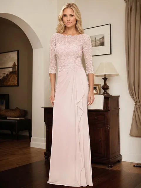 Flattering Lllusion Neck Mother Of The Bride Dresses With Ruffled Waist
