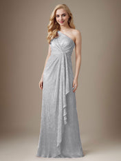 Ruby Sheath One Shoulder Metallic Mesh Dress Mother of the Bride Dress