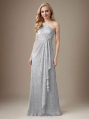 Robe fourreau Ruby asymétrique en maille métallisée pour mère de la mariée