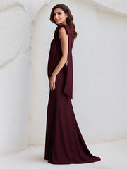 Trumpet/Mermaid One Shoulder Floor Length Stretch Crepe Dress With Bow