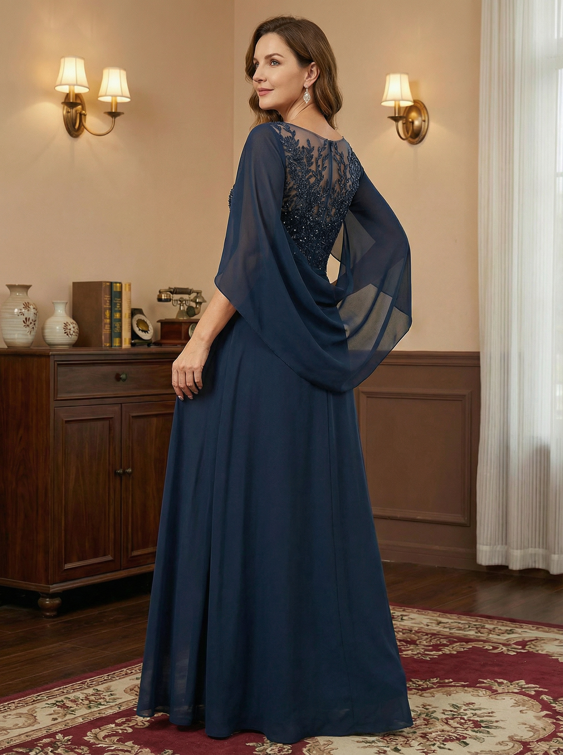 A-Line/Princess Scoop Floor-Length Mother of the Bride Dresses with Pleated & Sequins