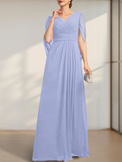 A-line V-Neck Floor-Length Chiffon Mother of the Bride Dress With Pleated
