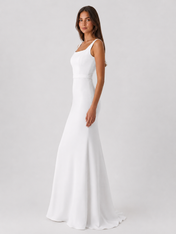 Elegant Square Neck Satin Sheath Wedding Dress with Sweep Train