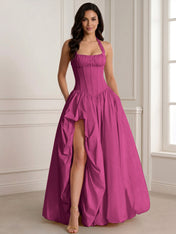 Glamorous Blush Pink Halter Corset Evening Paty Dress Gown