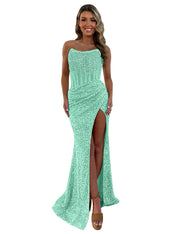 Gorgeous Sparkly Strapless Long Mermaid Prom Dress with Slit