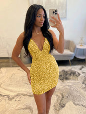 White V Neck Pearl Embellished Short Homecoming Dresses