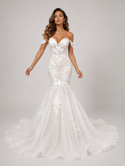 Elegant Off-the-Shoulder Lace Applique Mermaid Wedding Dress with Chapel Train 