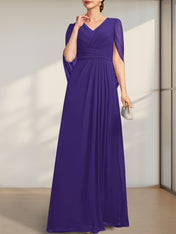 A-line V-Neck Floor-Length Chiffon Mother of the Bride Dress With Pleated