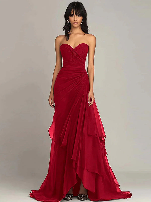 Green Mermaid Sweetheart Green Long Prom Party Dress with Ruffles