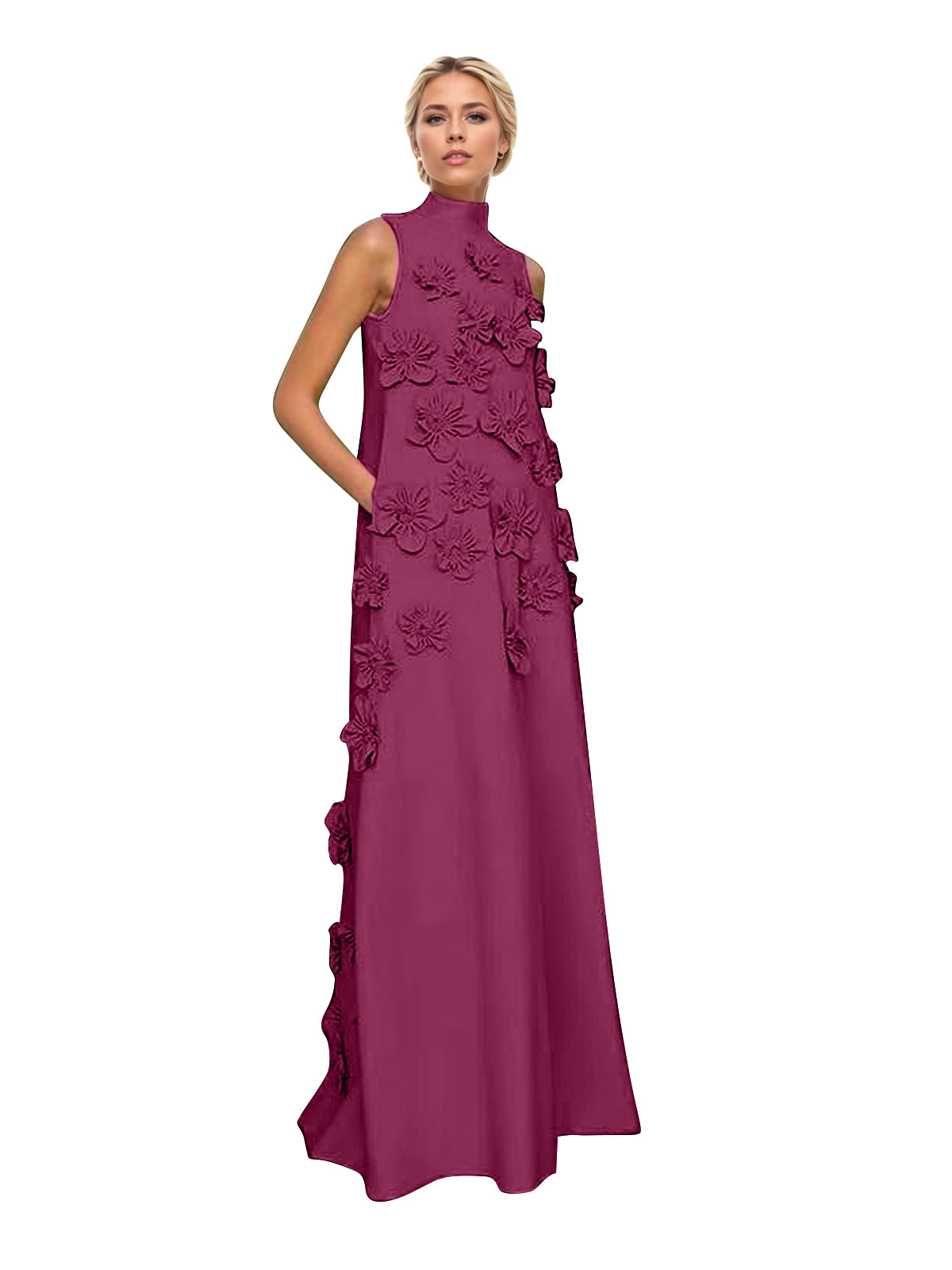 Onions Purple Rose Flower Maxi Dress