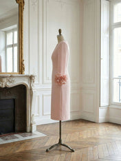 3D Floral Classic Notched Long Sleeve A-Line Midi Dress