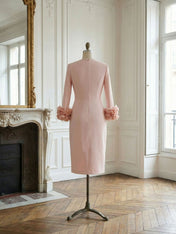 3D Floral Classic Notched Long Sleeve A-Line Midi Dress