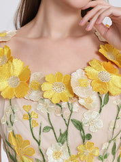 3D Floral Embroidery Tulle V-Neck Lace Mesh Homecoming Mini Dress